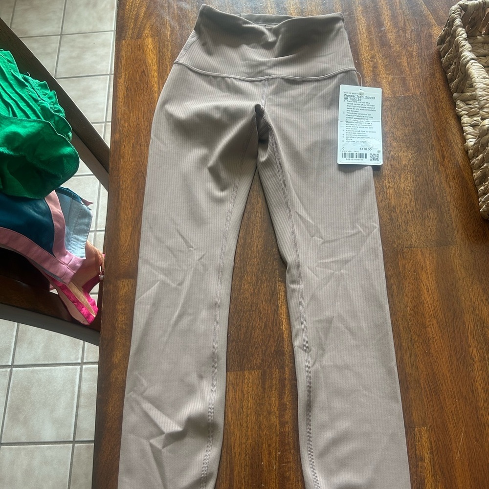 Lululemon Athletica Wunder Train Ribbed HR Tight 25" in Taupe